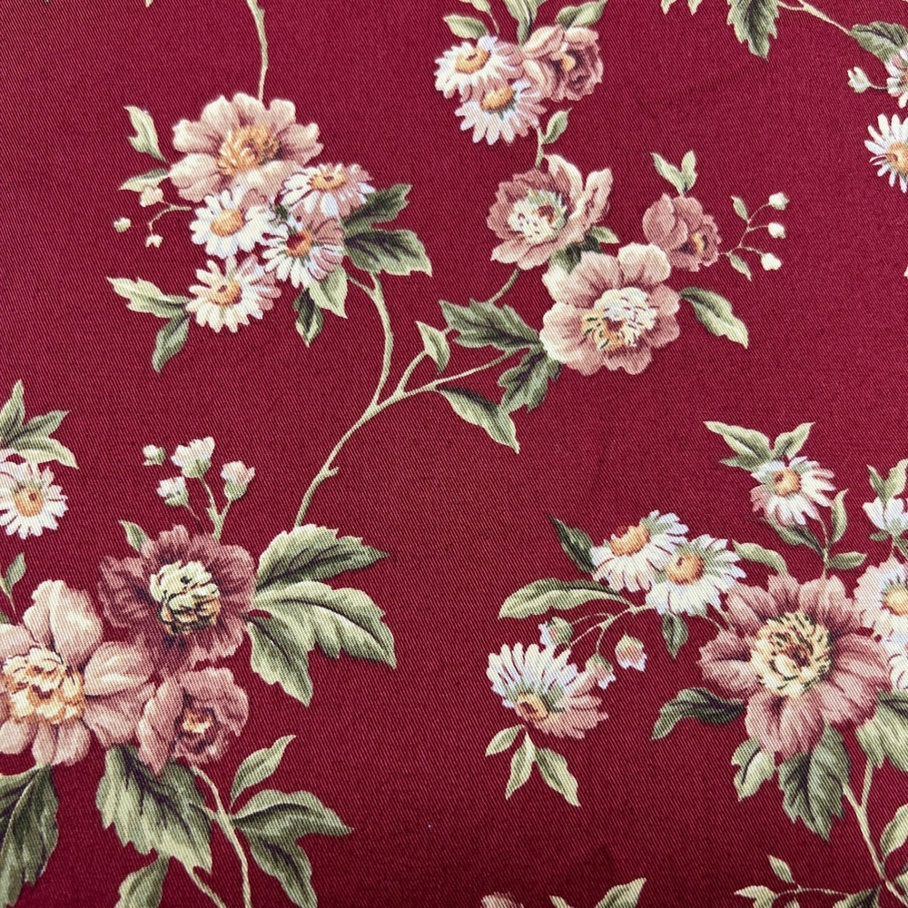 Waverly Heirloom Trellis Red Floral Cotton Fabric Tablecloth 92x53 Cottagecore